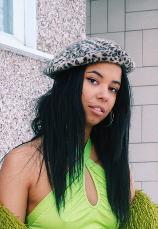 OATMEAL LEOPARD PRINT WOOL BERET
