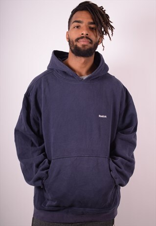 REEBOK MENS VINTAGE HOODIE JUMPER XL NAVY BLUE 90S