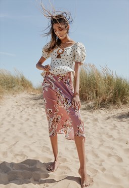 Floral Print Wrap Midi Skirt