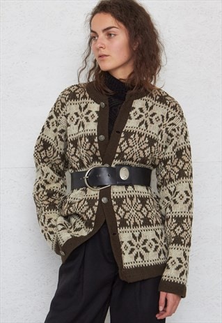 VINTAGE BROWN WOOL KNIT CARDIGAN