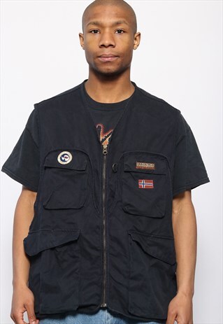 VINTAGE NAPAPIJRI LOGO UTILITY VEST GILET BLACK
