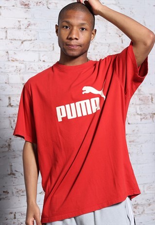 Vintage Puma Big Print Logo T-Shirt Red
