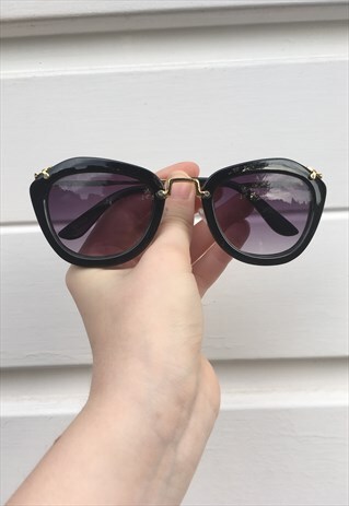 WOMENS VINTAGE 80S 90S STYLE PURPLE LENS BLACK SUNGLASSES