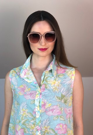 FLOWERS ENGLISH 90S TANK ROSE EUROPE BLOUSE SHIRT BUTTONS