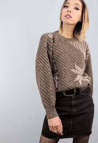 VINTAGE 80S 90S OVERSIZED PATTERNED KNIT JUMPER