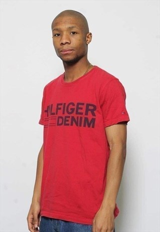 VINTAGE TOMMY HILFIGER LOGO SPELL OUT T-SHIRT RED