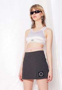 Vintage Skirt Y2K Reworked Sad Smiley Patch Mini in Grey