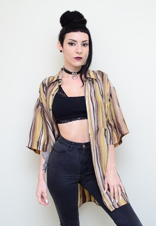 VINTAGE 90'S GRUNGE STRIPED PATTERNED OVERSIZED SHIRT