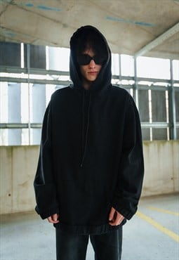 Custom black denim kangaroo hoodie