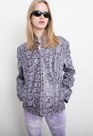 VINTAGE PASTEL PURPLE FAUX LEATHER SNAKE PRINT JACKET ZIP UP