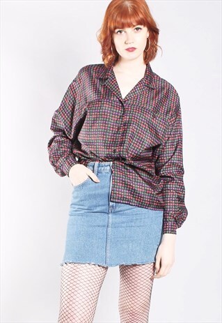 VINTAGE 80S SPOTTY PRINT SATIN LOOSE FIT BLOUSE