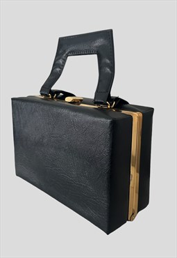Vintage 60's Black Vinyl PVC Box Hand Held Bag