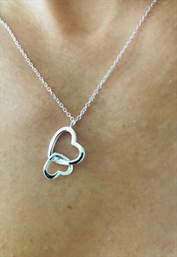 925 Sterling silver Double heart necklace for women