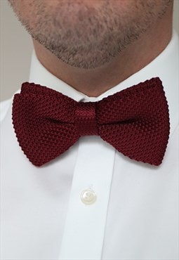 Wedding Handmade Polyester Knitted Bow Tie In Wine Red