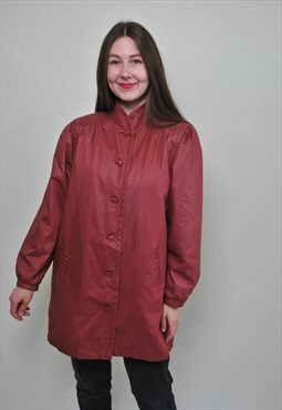 Casual Red Jacket women vintage 90s cotton polyester rain 