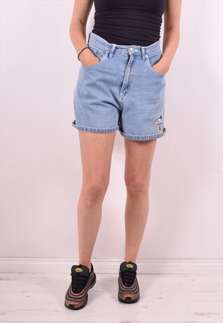 DISNEY WOMENS VINTAGE DENIM SHORTS W28 BLUE 90S