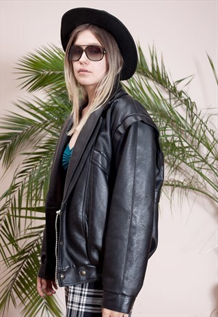 VINTAGE SOFT FAUX LEATHER BLACK JACKET
