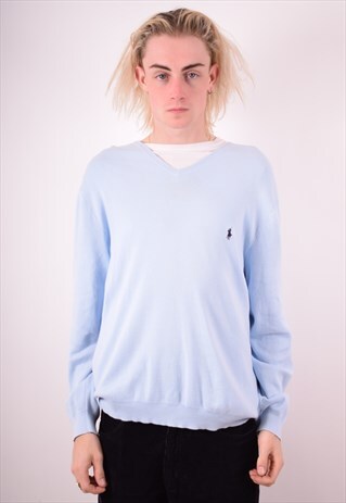 POLO RALPH LAUREN MENS VINTAGE JUMPER SWEATER XL BLUE 90S