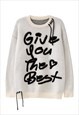 KNITTED GRUNGE JUMPER LETTER PATCH SWEATER PREMIUM TOP CREAM