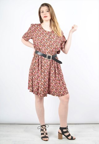 VINTAGE 80S BUTTON PLAYSUIT IN PINK ROSE FLORAL PRINT