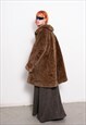 VINTAGE 90S FAUX FUR COAT BROWN CHOCOLATE TEDDY 