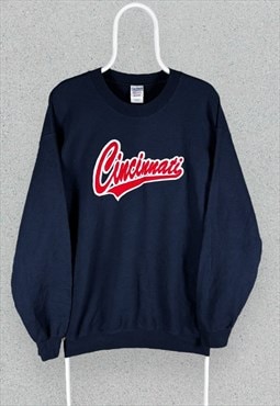 Vintage Cincinnati Embroidered Blue Sweatshirt Mens Large