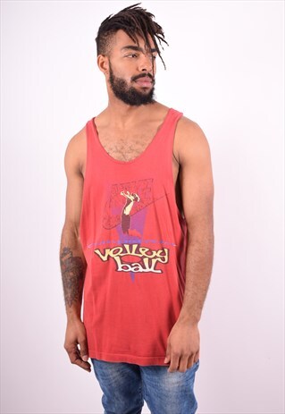 NIKE MENS VINTAGE VEST TOP MEDIUM RED 90'S
