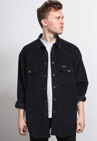 VINTAGE WRANGLER CORDUROY CORD SHIRT BLUE