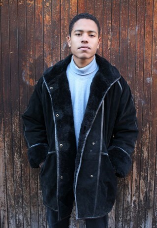 VINTAGE FAUX-FUR LEATHER SUEDE JACKET