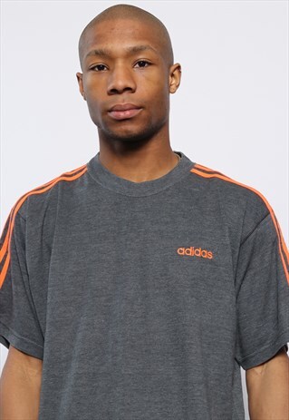 VINTAGE ADIDAS BIG SPELL OUT LOGO T-SHIRT GREY