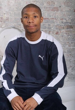 VINTAGE PUMA LONG SLEEVED LOGO T-SHIRT BLUE
