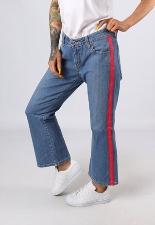 KICK FLARE SIDE STRIPE REWORKED JEANS FLARED UK 14 (G31E)