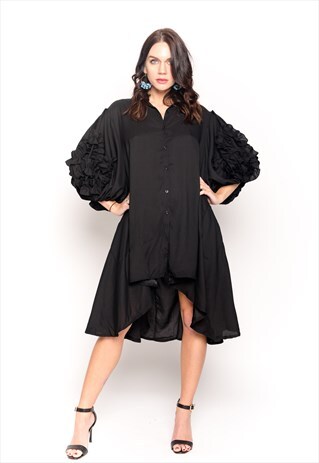 CY FLORAL DESIGN OVERSIZED SLEEVES SHIRT DRESS IN WHITE