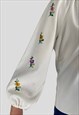 70'S WHITE VINTAGE TUNIC SMOCK BLOUSE HAND EMBROIDERY