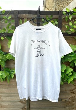 Vintage thrasher Y2K T-shirt white medium skateboarding 