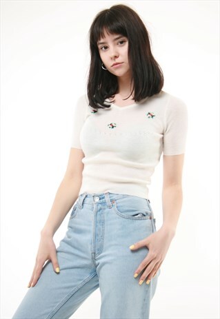 80S VINTAGE FLORAL PATTERN CROP TOP 523