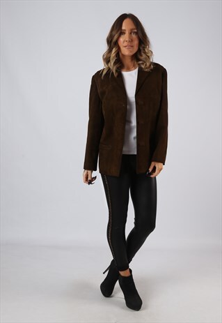 SUEDE LEATHER FITTED JACKET SHORT VINTAGE UK 12 - 14 (GJCH)