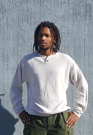 90S MINIMALIST LUXURY CREAM TEXTURED LINEN BLEND JUMPER