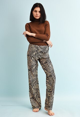 80'S RETRO LOW WAIST ANIMAL PRINT FLARE LEGGINGS TROUSERS