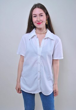 Vintage white blouse, short sleeve summer shirt 