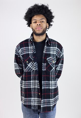VINTAGE 90S BLACK/WHITE/RED FLANNEL SHIRT