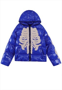 Skeleton bomber jacket latex grunge puffer shiny coat blue