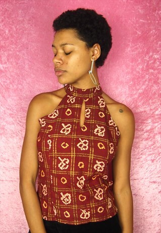 MAROON HALTER TOP
