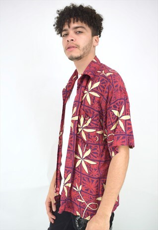 VINTAGE 90'S RED YELLOW & PURPLE HAWAIIAN SHIRT