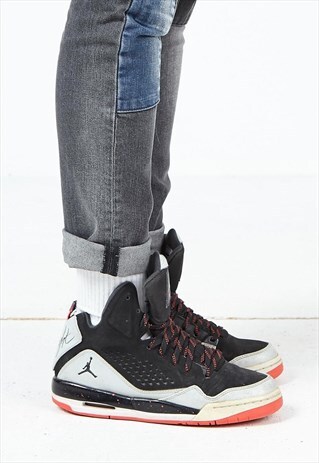VINTAGE BLACK GREY JORDAN HI-TOPS TRAINERS