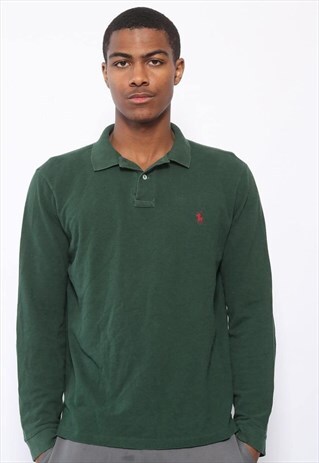 VINTAGE RALPH LAUREN BUTTON RUGBY POLO SHIRT GREEN