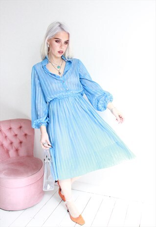 VINTAGE 70S BLUE FLOATY SUMMER DRESS