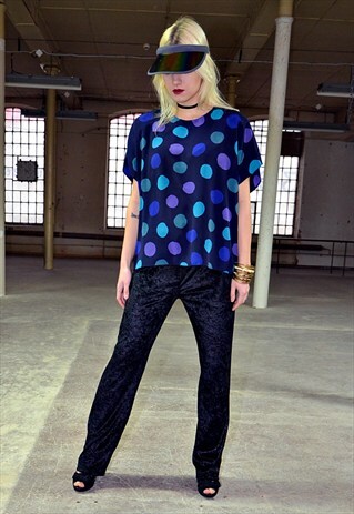 VINTAGE NAVY BLOUSE WITH POLKA DOTS