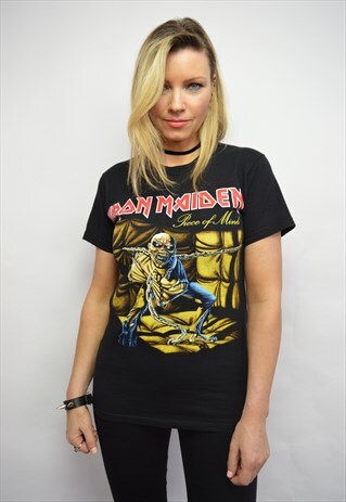 VINTAGE 90S IRON MAIDEN PIECE OF MIND BLACK ROCK T-SHIRT