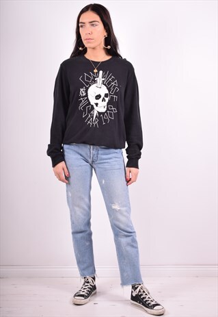 CONVERSE WOMENS VINTAGE SWEATSHIRT JUMPER XL BLACK 90'S